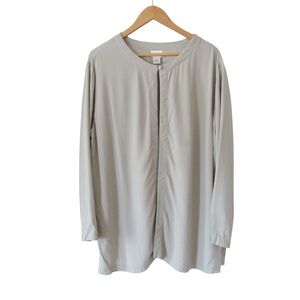 Eileen Fisher Gray Silk Tunic Blouse Large Long Sleeves Lagenlook Minimalist